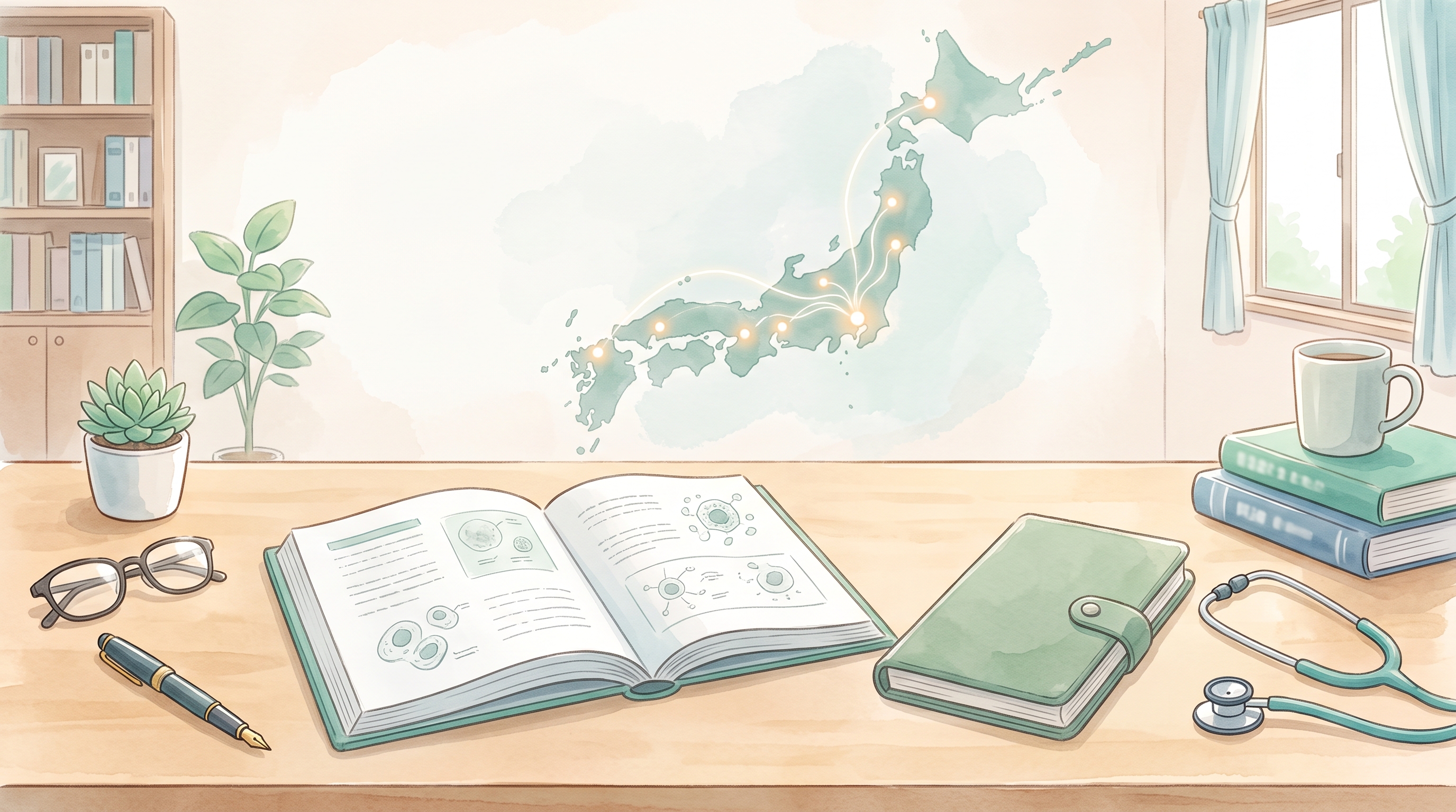 地域のクリニックが全国規模の研究に参加していることを表したイラスト